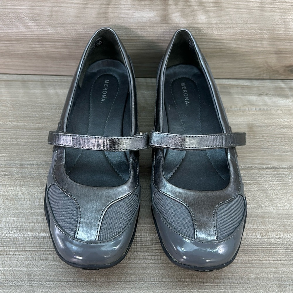 Merona Mellie Grey MaryJane Velcro Strap Flats Women’s 9.5